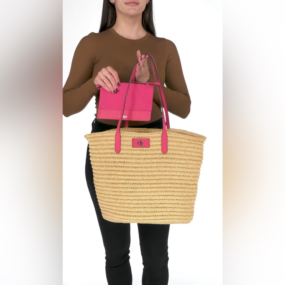 NWT Ralph Lauren Brie Tote Neutral Hot Pink Trim Designer Bag Gift Mother’s Day - Picture 11 of 11